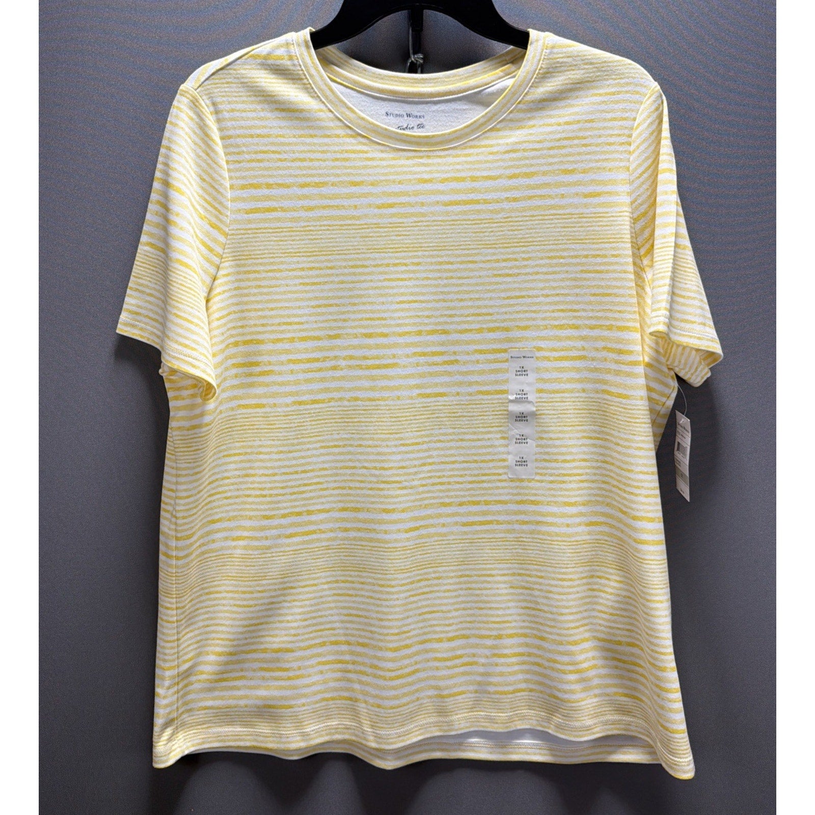 Studio Works women Yellow White Stripe Studio Tee Shirt Top size Plus Sz 1X NWT