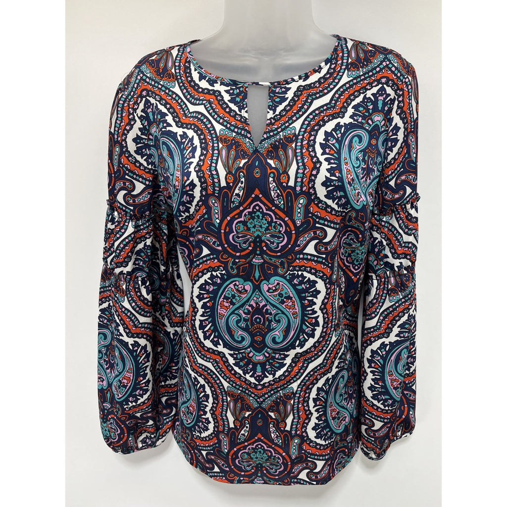 Talbots Boho Multicolor Paisley Print Long Sleeve Blouse Size M