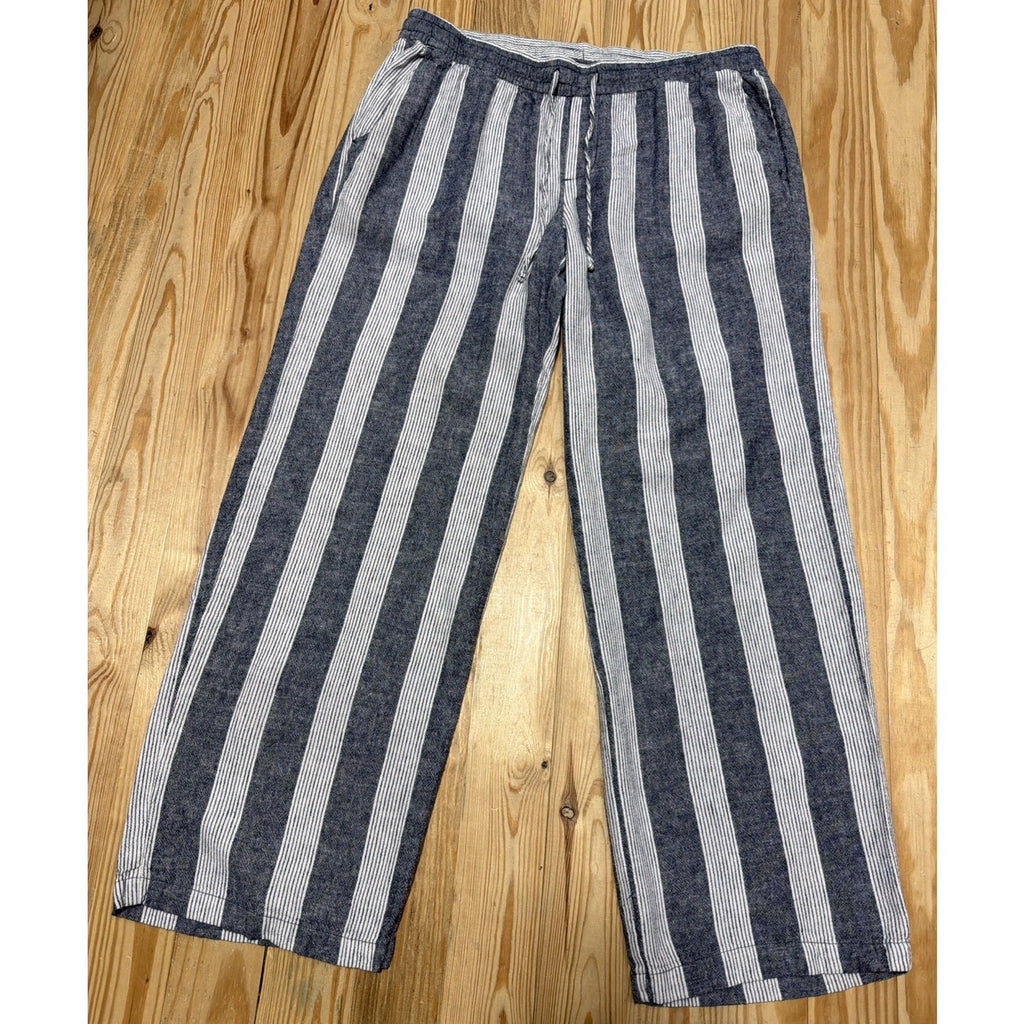 OLD NAVY Navy Blue/White Striped Woven Linen/Rayon Drawstring Pants Sz Large