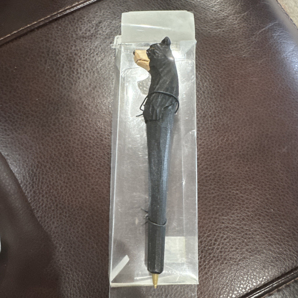 Hand Carved Black Bear Ballpoint Pen Rustic Wildlife Gift in Original Box