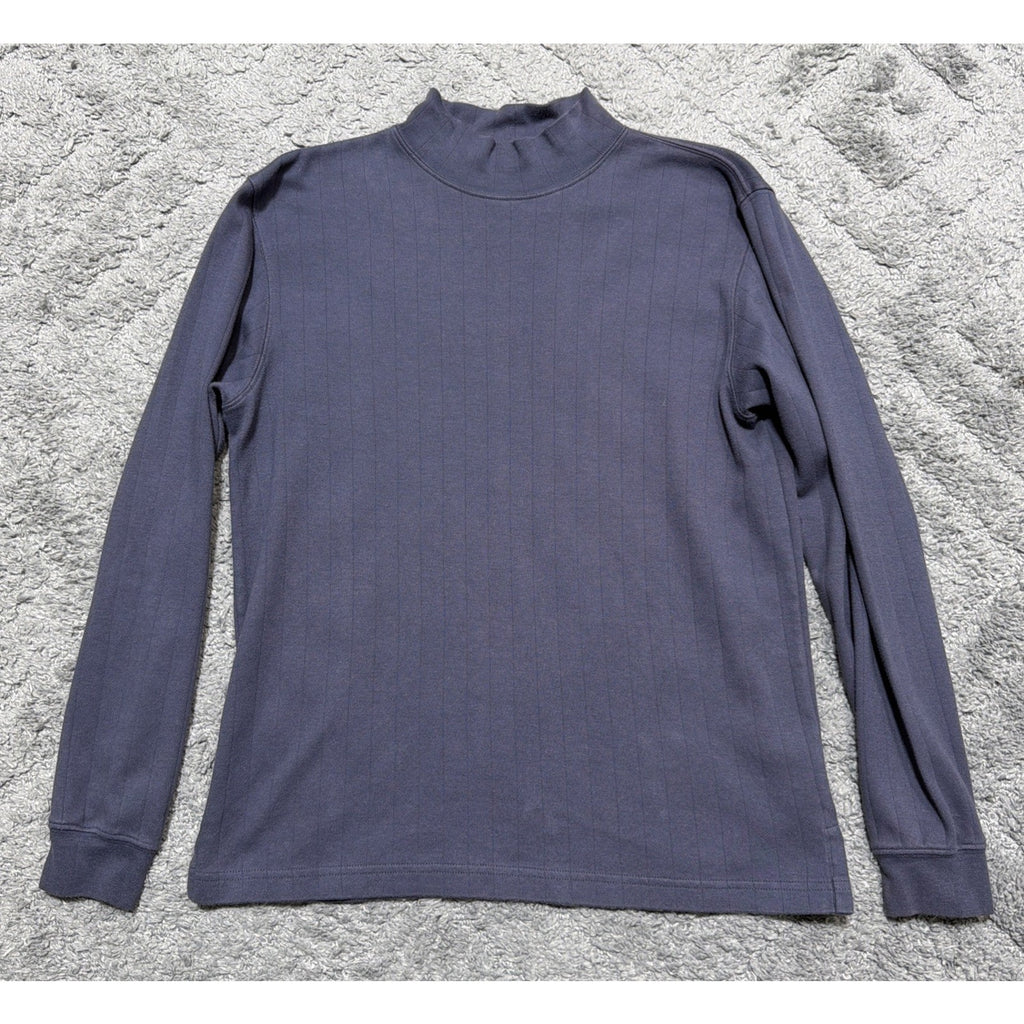 Vtg LL Bean Top Women's M Gray Pima Cotton Knit Pullover Mock Neck