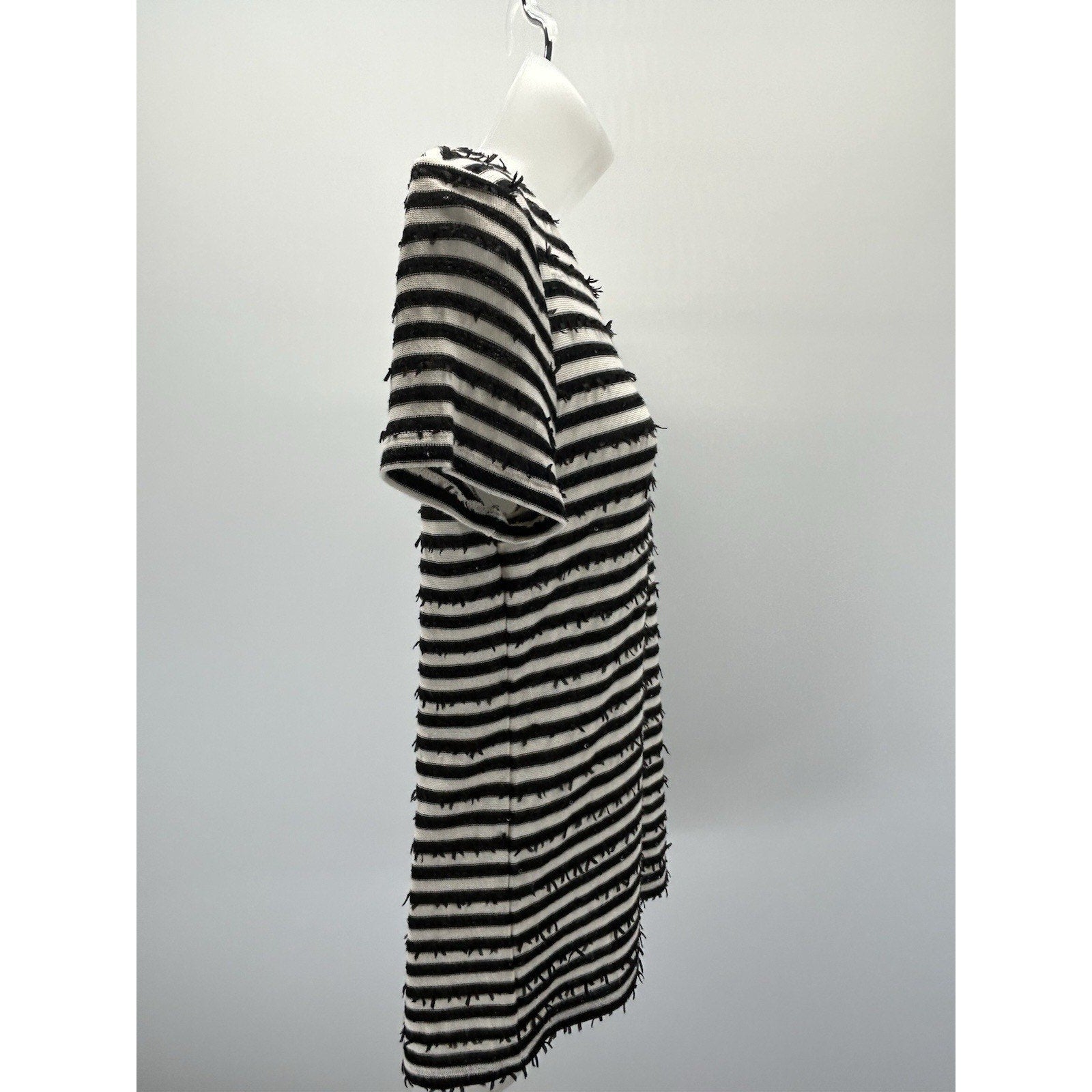 Talbots Womens Black White Striped Shirt Sz Small Short Sleeve Sequins .