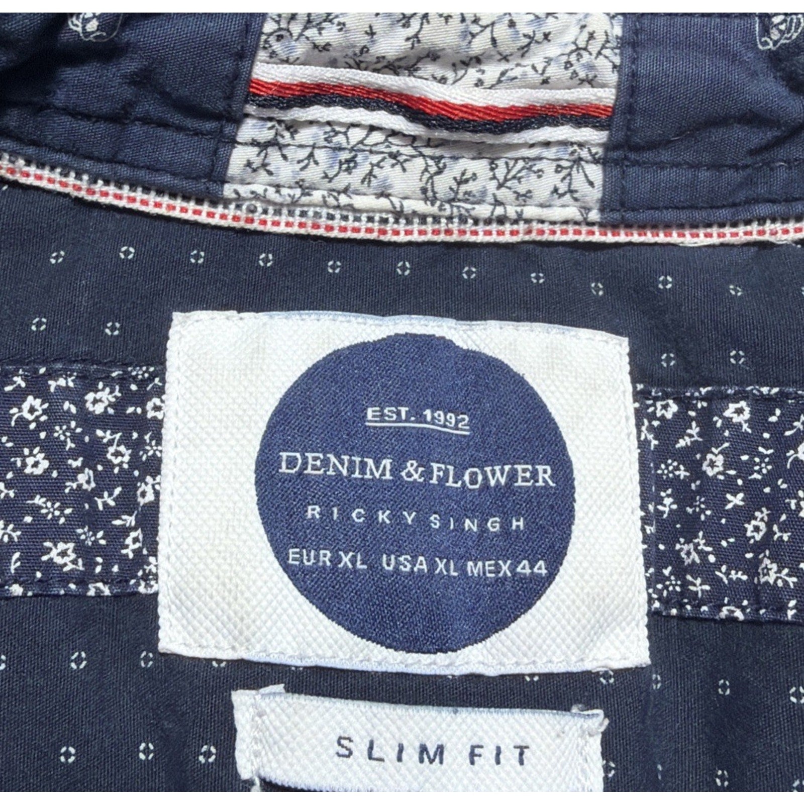 Denim & Flower Men’s Skull Button Down Shirt Size XL Blue S/S Slim Fit