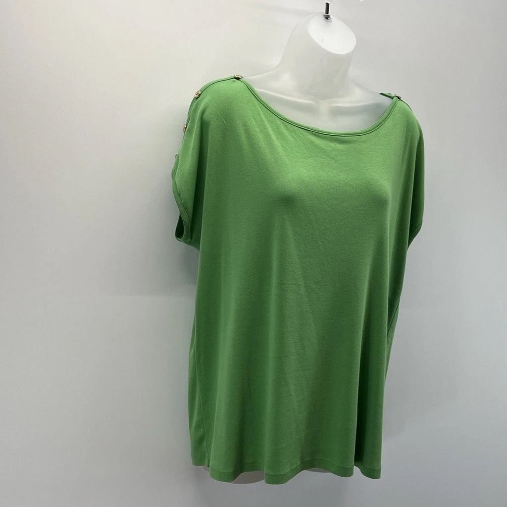 Talbots Women's XL Green Cap Sleeve Button Shoulder Blouse 100% Pima Cotton