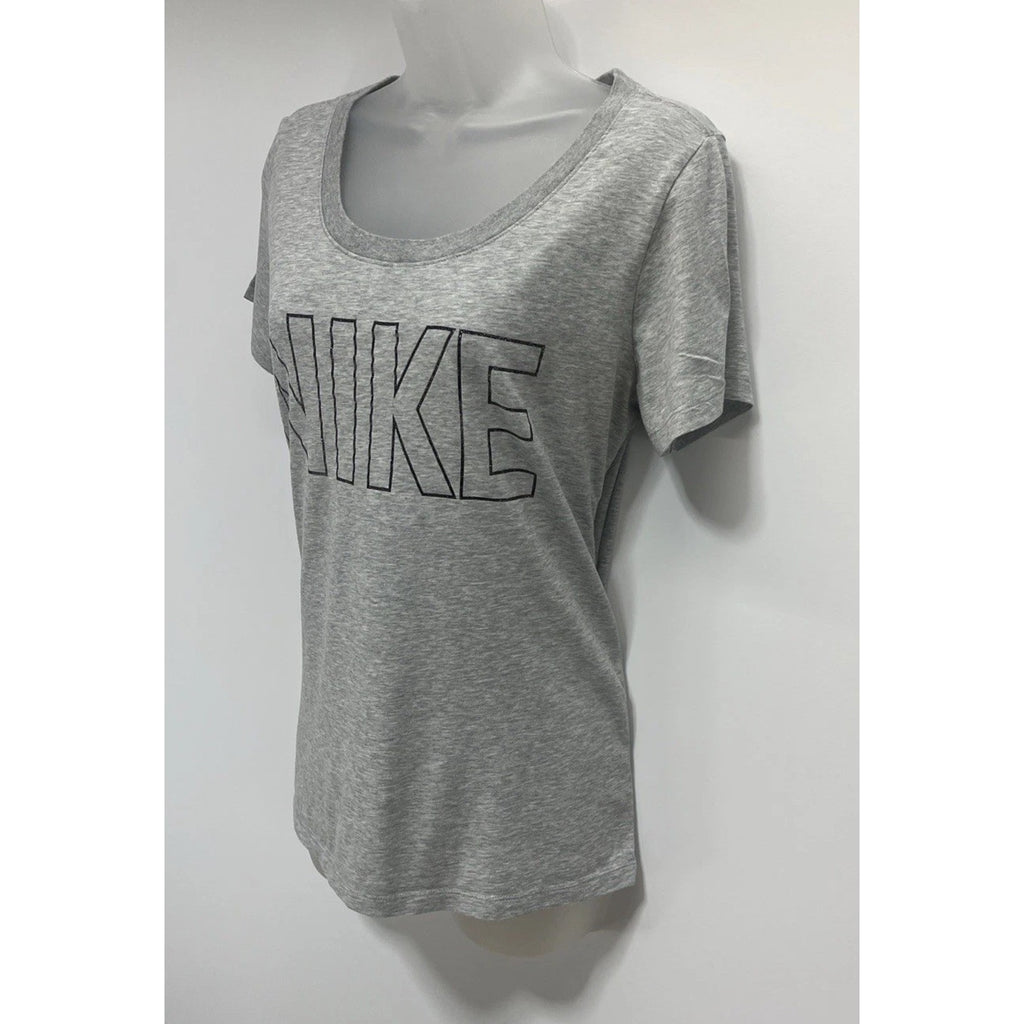 Nike T Shirt Womens Medium Dri FIT Short Sleeve Tee Glitter Logo Tee Grey