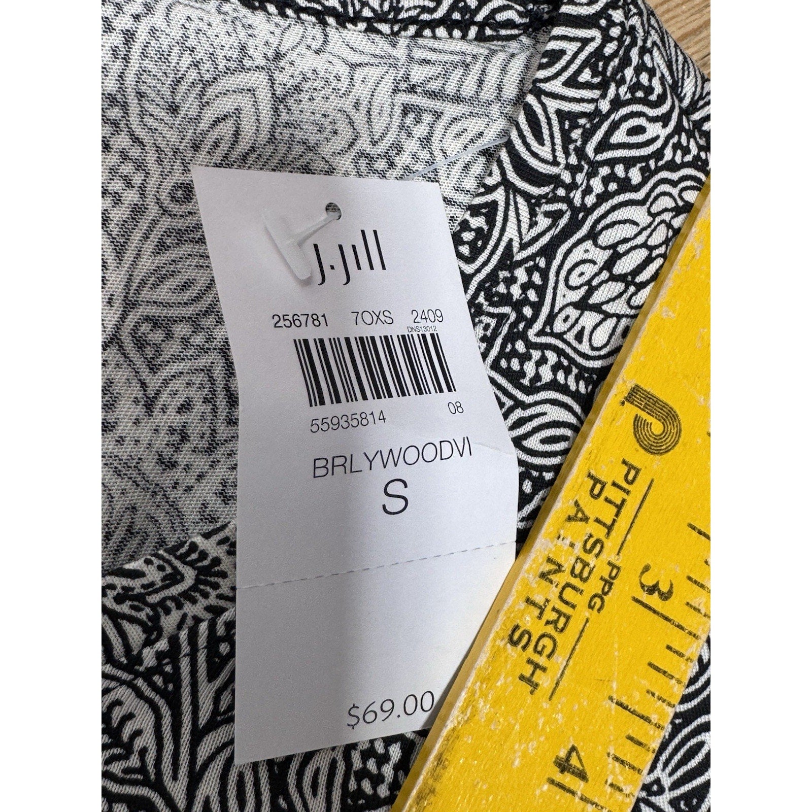 J. Jill Black Gray Tunic Ballet Sleeves Floral Print Women’s Size Small NWT