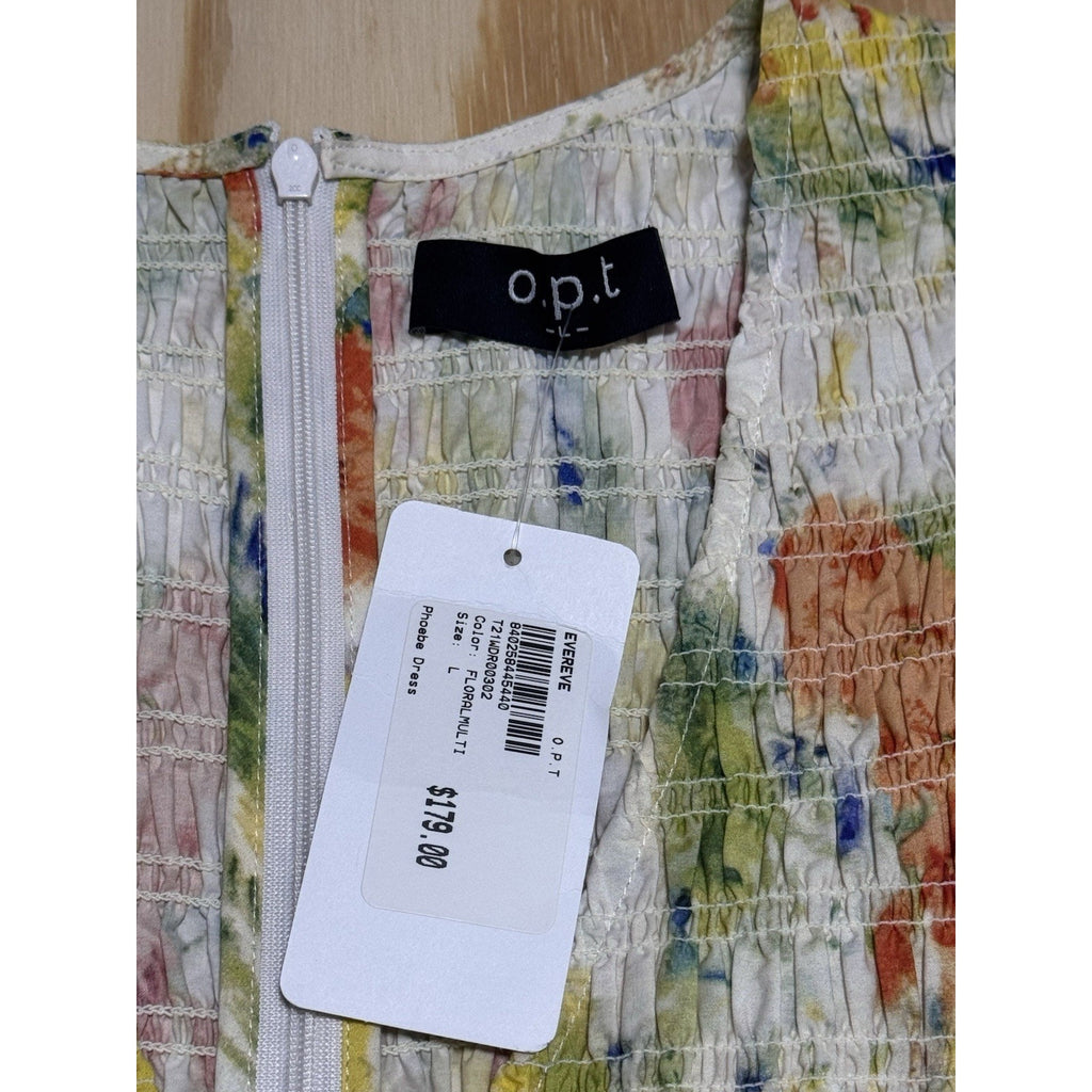 Evereve O.P.T Floral Smocked Orange Yellow Tiered Maxi Dress Womens L NWT $179