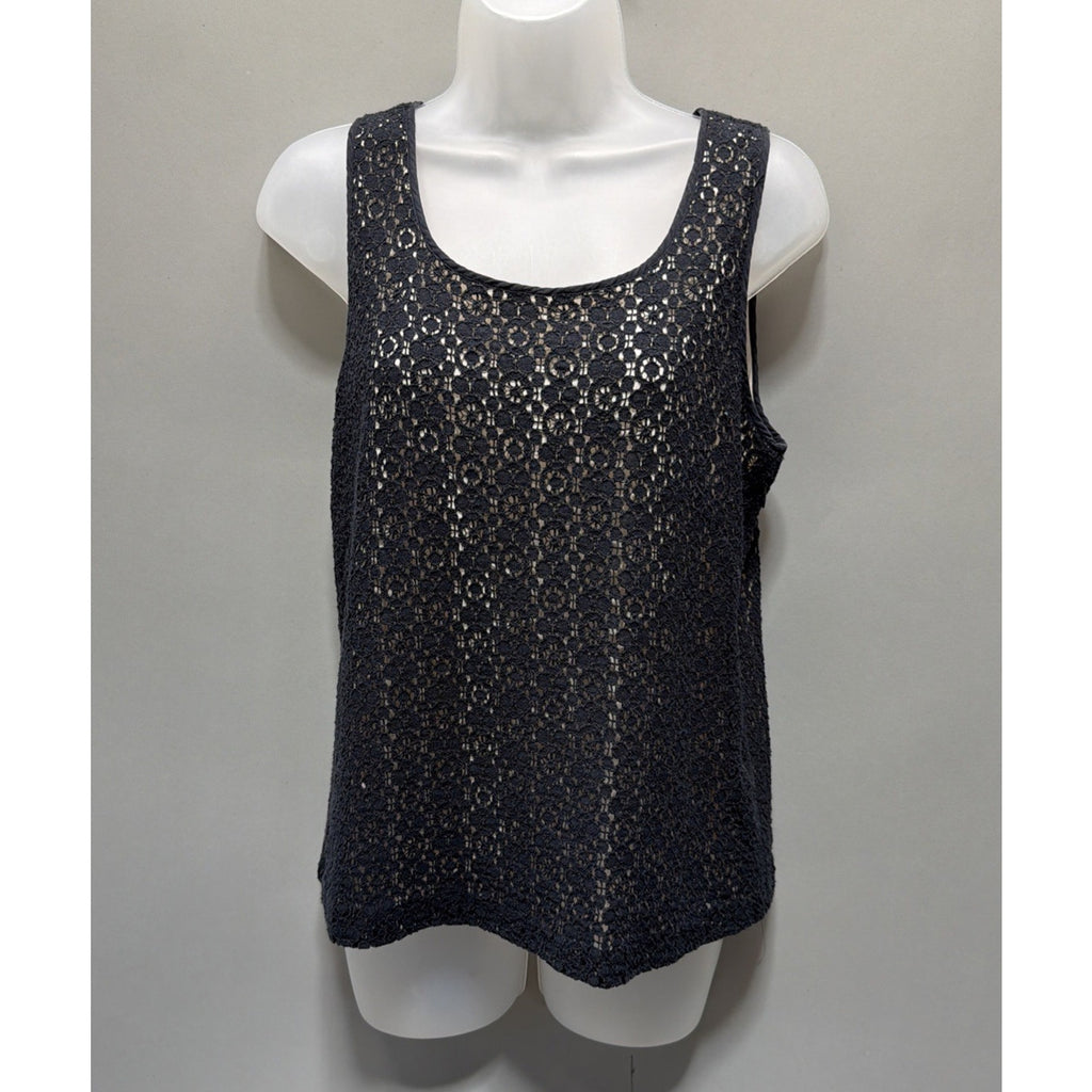 J Crew Womens 4 Black Crochet Lace Sleeveless Tank Top Lined Boho Overlay