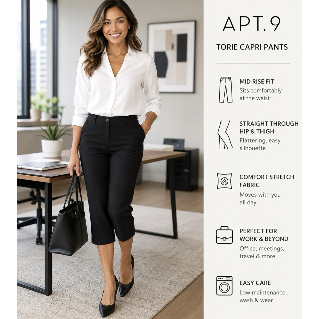 Apt. 9 Career Casual Black Torie Mid Rise Dress Capri Pants Sz 10 Petite NWT