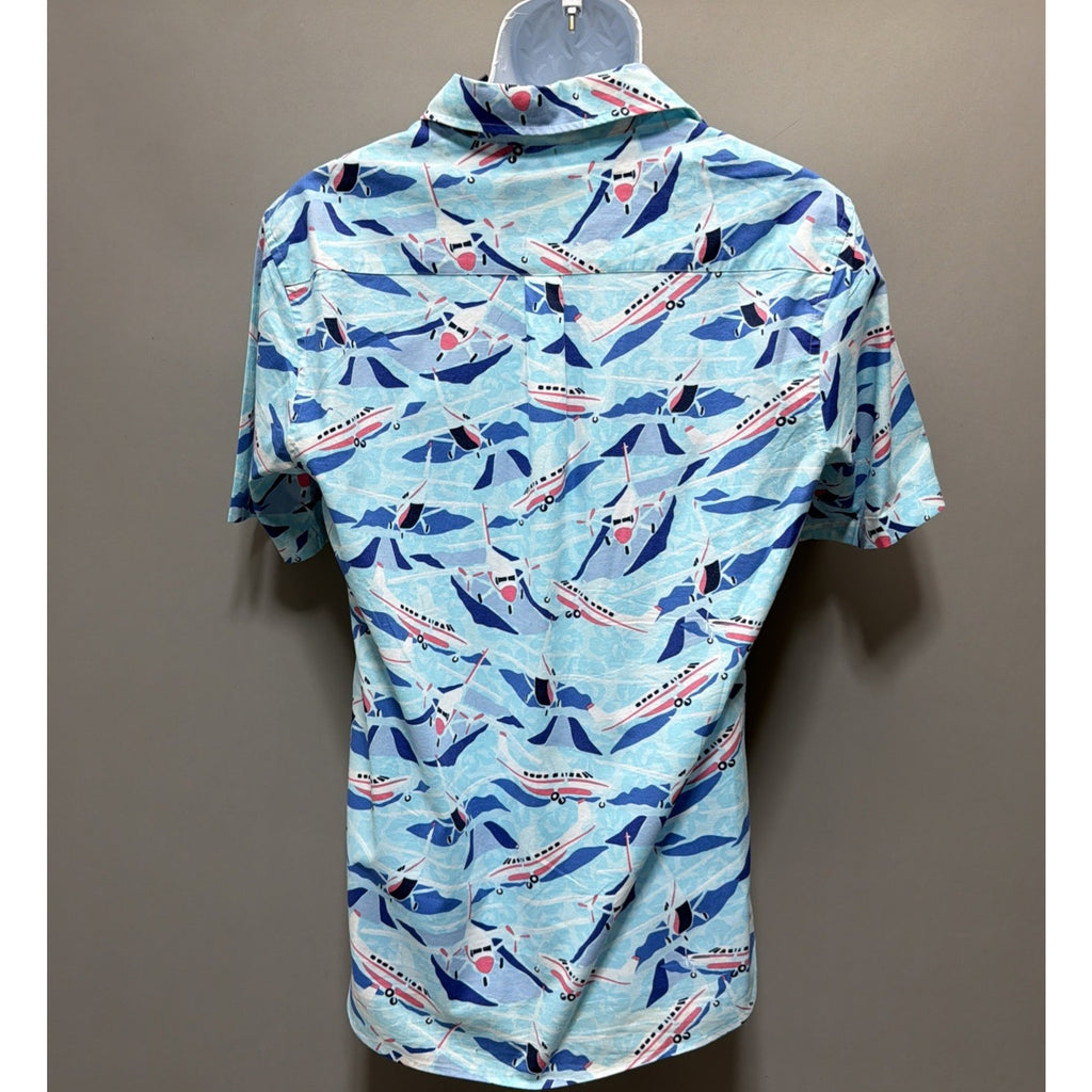 Vineyard Vines Jet Set Airplane Print Button Down Shirt Men’s Small Blue NWT