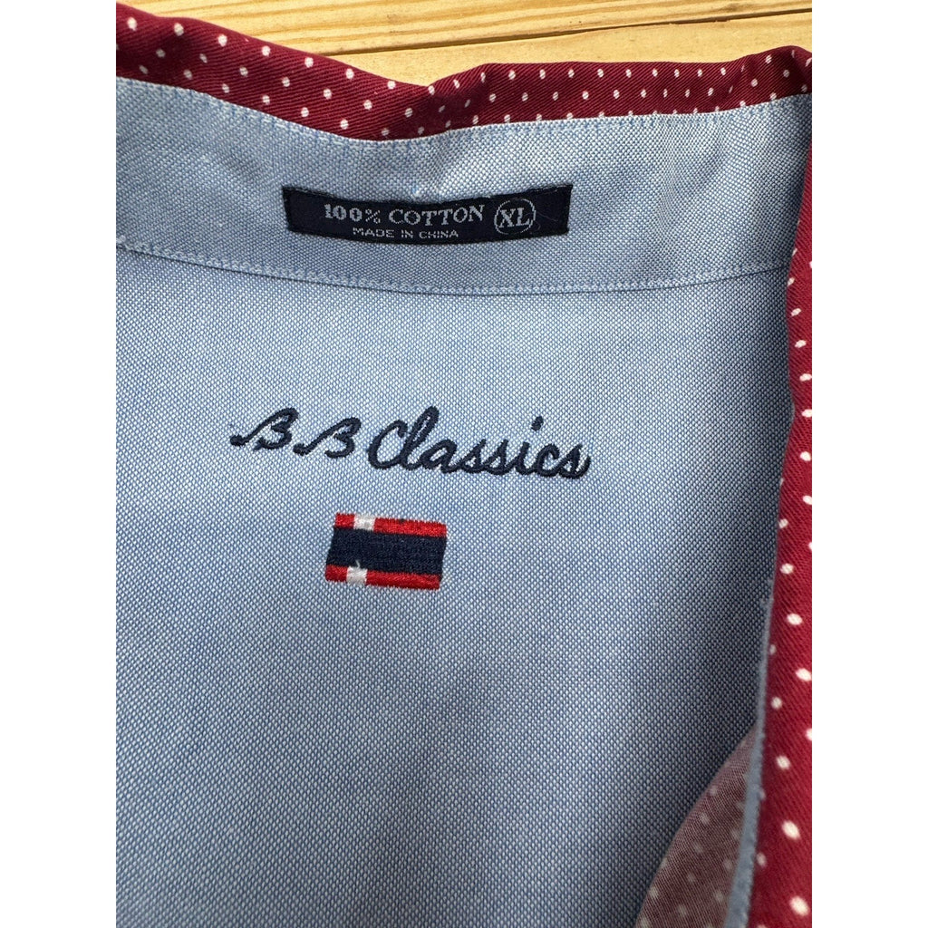 BB CLASSICS Men’s Shirt Sz XL Maroon Shortsleeve Polka Dot