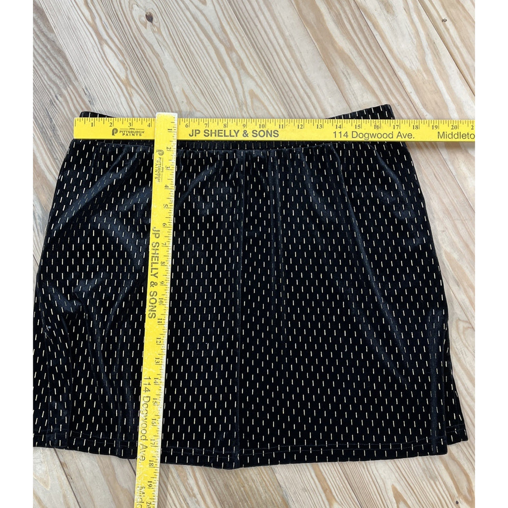 NWT Versona Velvet A- Line Black & Gold Elastic Waist Mini Skirt With Pockets XL