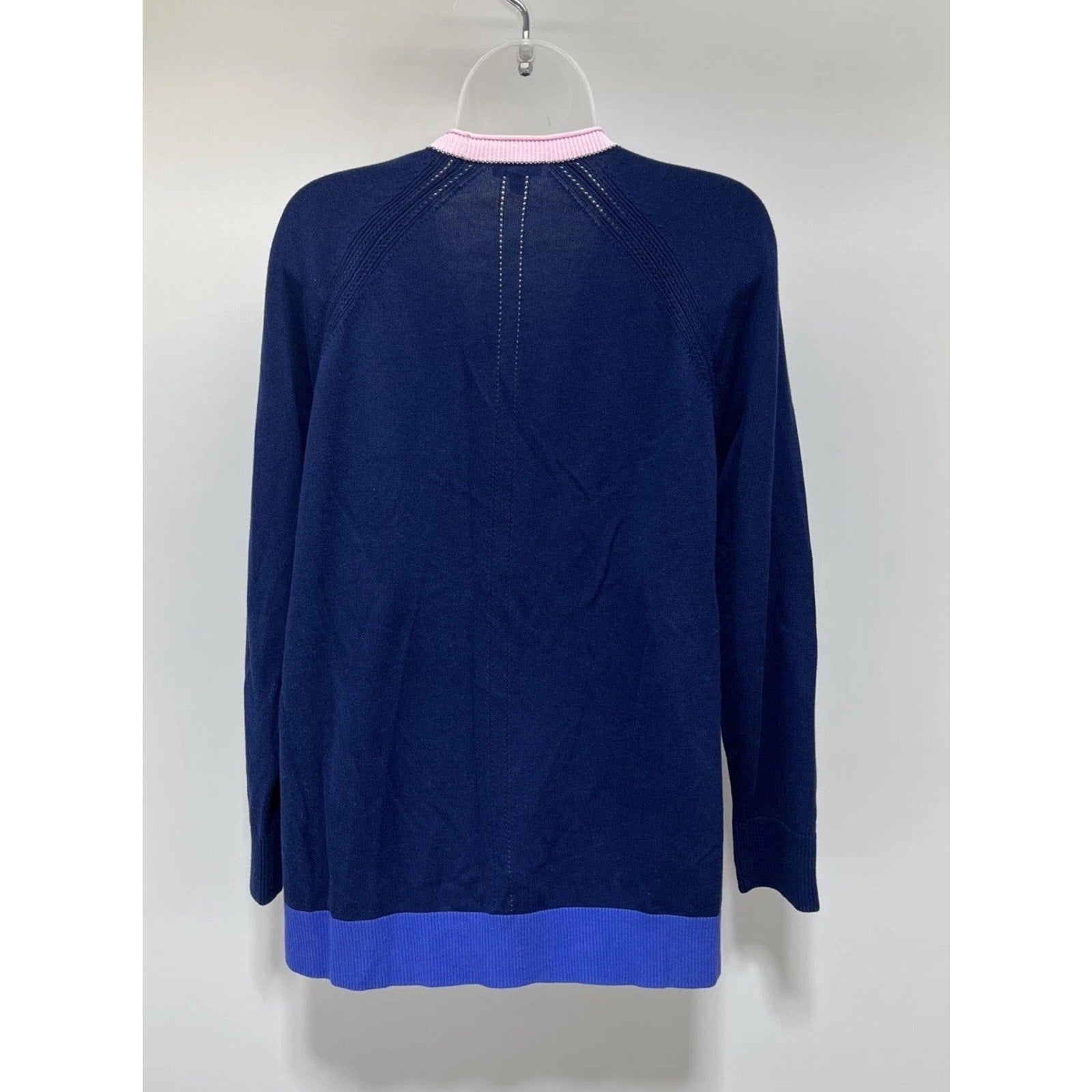 TALBOTS INDIGO NAVY BLUE/PINK TIPPED GIRLFRIEND CARDIGAN SWEATER Large