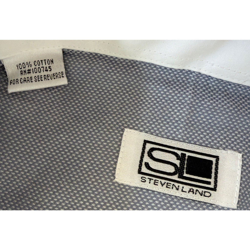 Steven Land Men’s 18.5 34/35 French Cuff Dress Shirt Blue White Contrast NWT