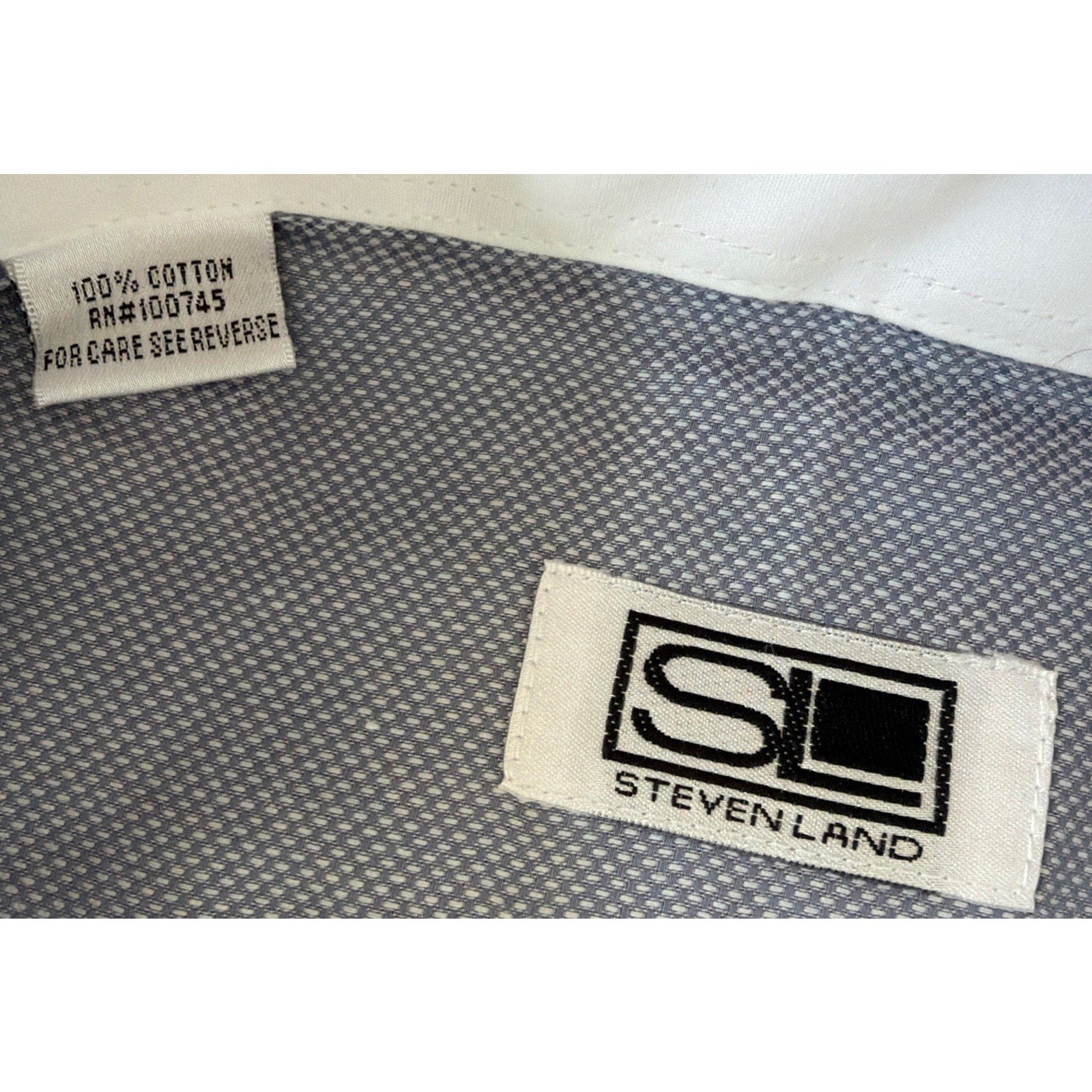 Steven Land Men’s 18.5 34/35 French Cuff Dress Shirt Blue White Contrast NWT