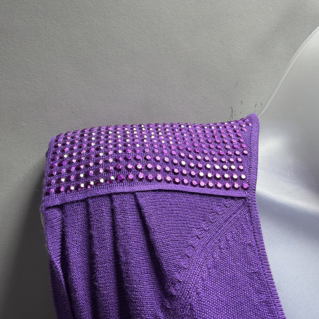 Peppe Peluso Womens S Knit Bodycon Sheath Dress Purple Embellished Shoulder NWT