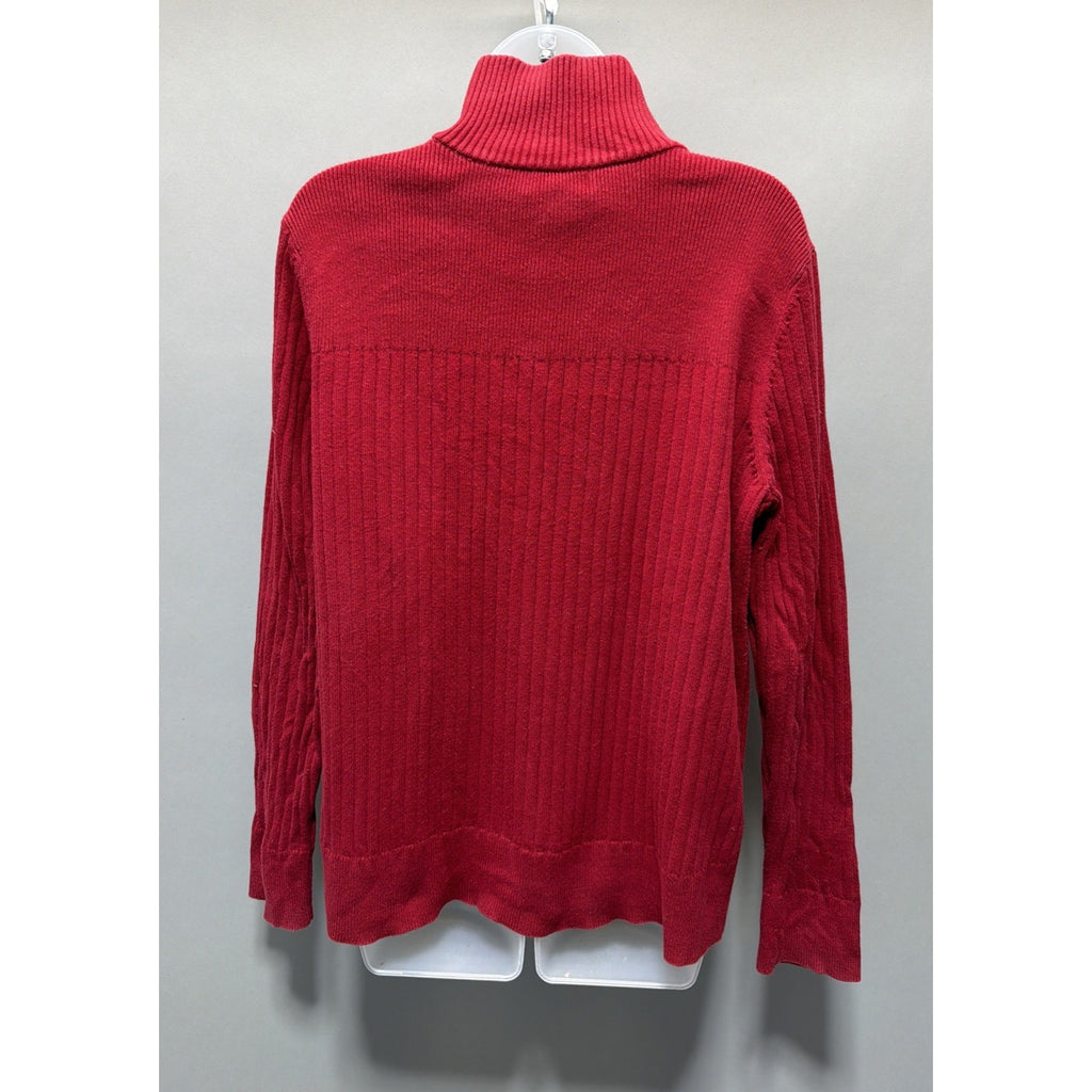 Eddie Bauer Womens Sweater XXL Red Mock Neck Cardigan Full Zip Ribbed Cotton
