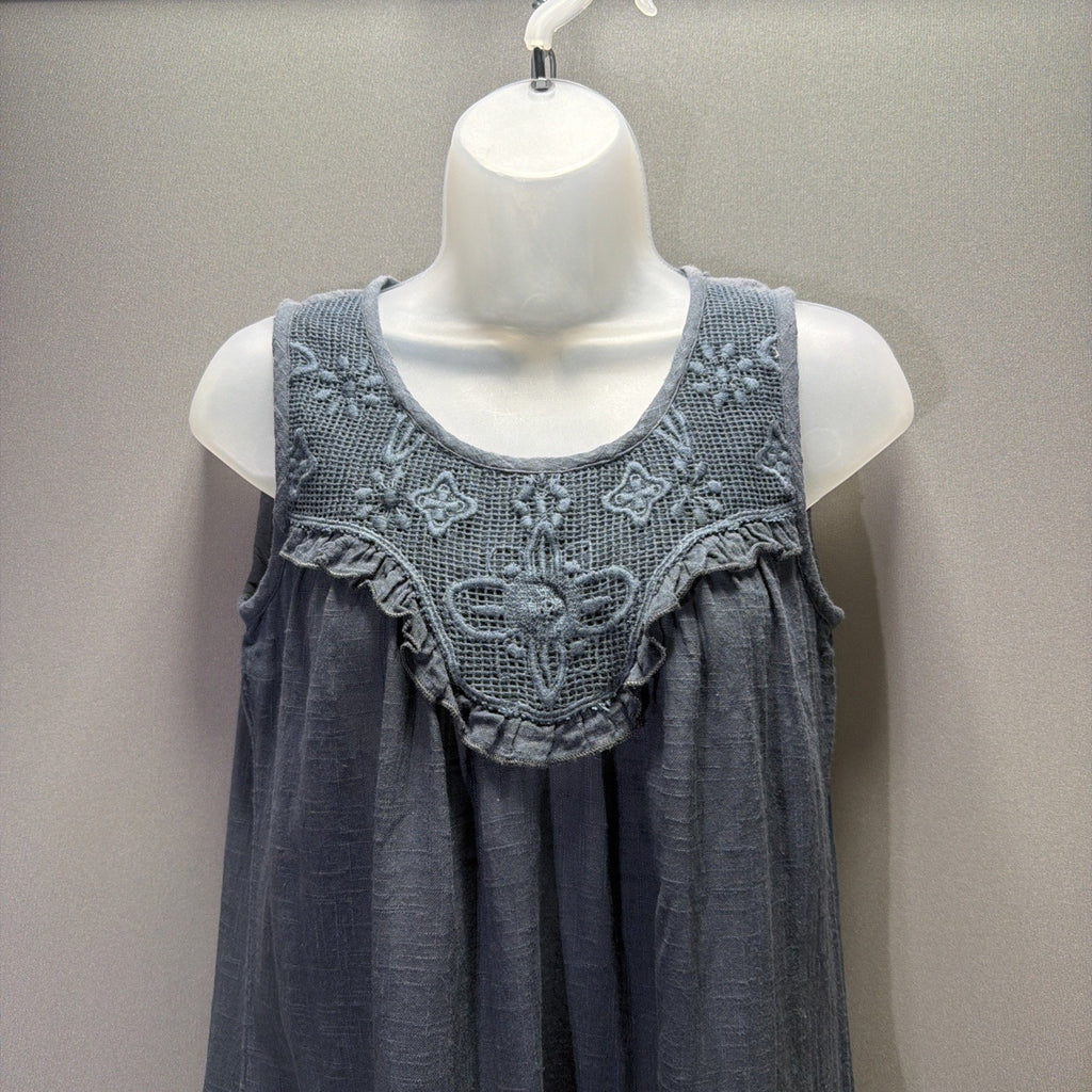 Beautiful Stories ...embroidered Teal 100% cotton dress size XS sleeveless
