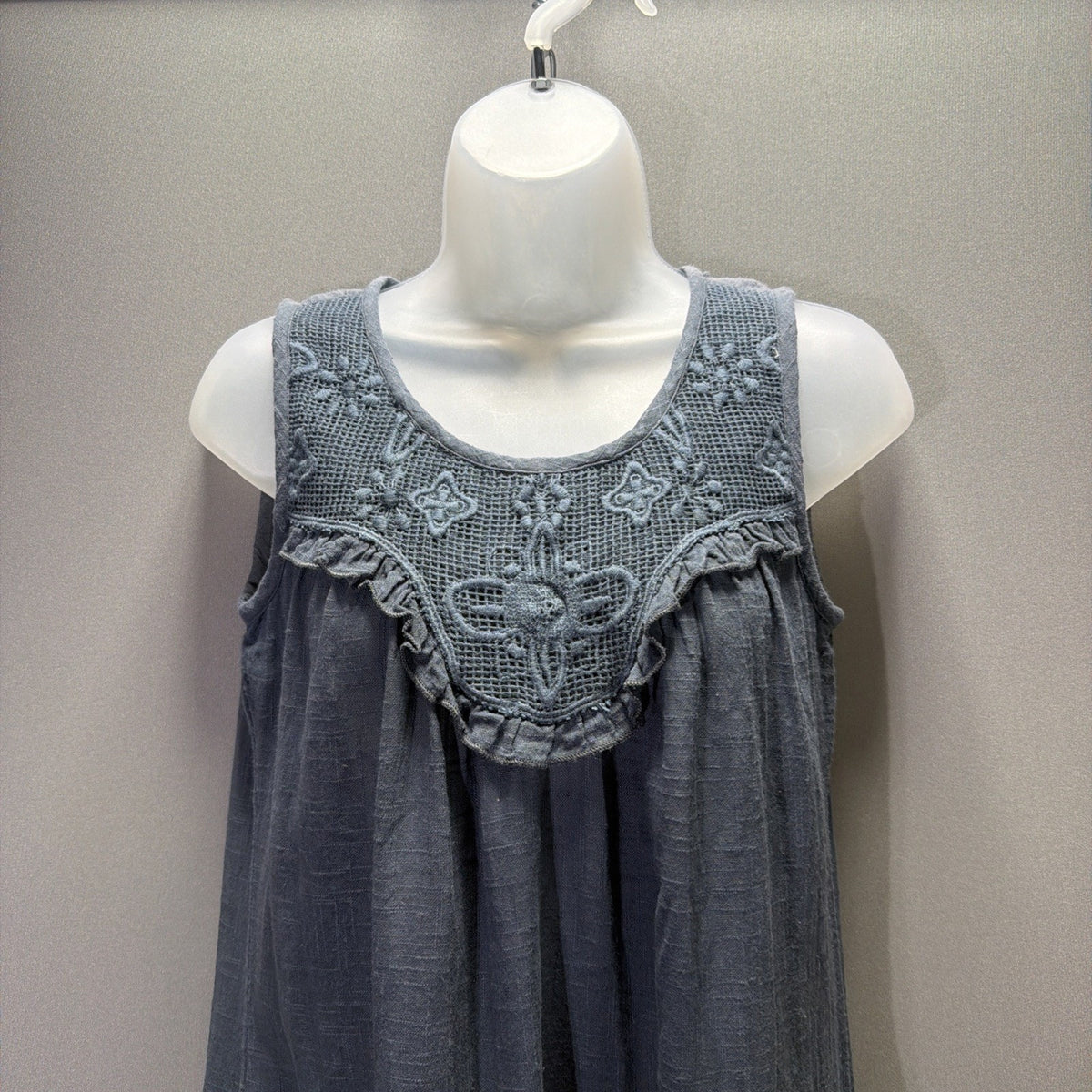 Beautiful Stories ...embroidered Teal 100% cotton dress size XS sleeveless