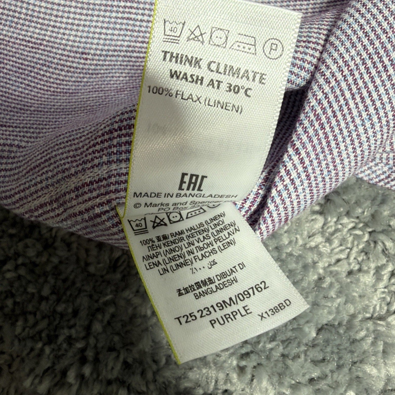M&S Collection Pure Linen Mens L Shirt Purple Button Collared Preppy Casual