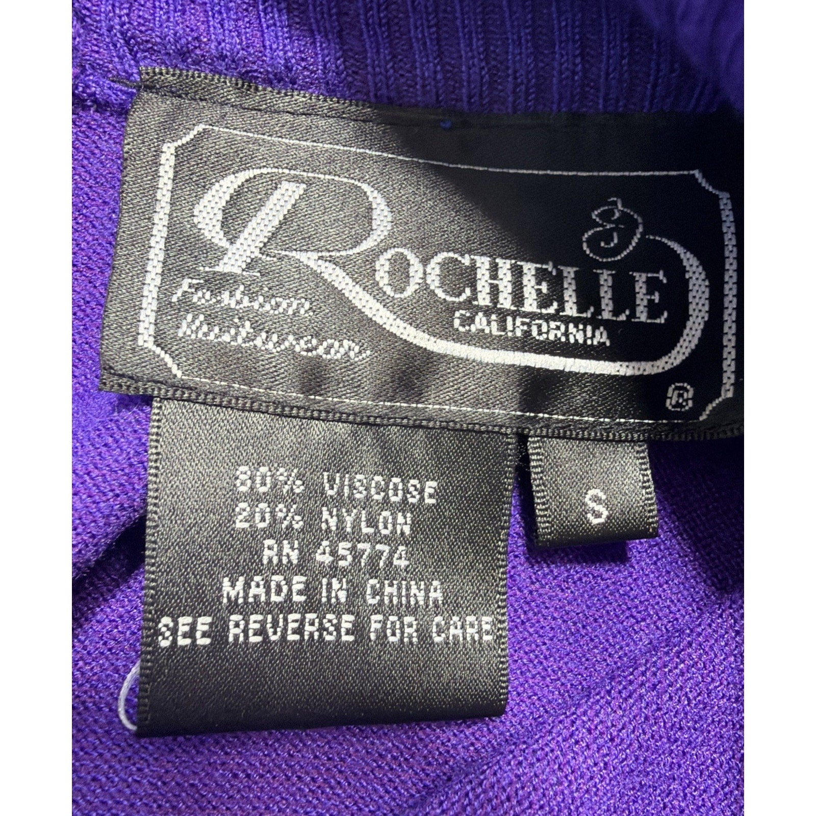 Vintage Rochelle California Purple Mock Neck Long Sleeve sweater size Small New