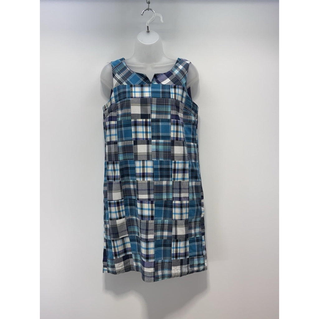 Talbots Blue Patchwork Madras Dress Pockets Sleeveless 100% Cotton Women’s 6