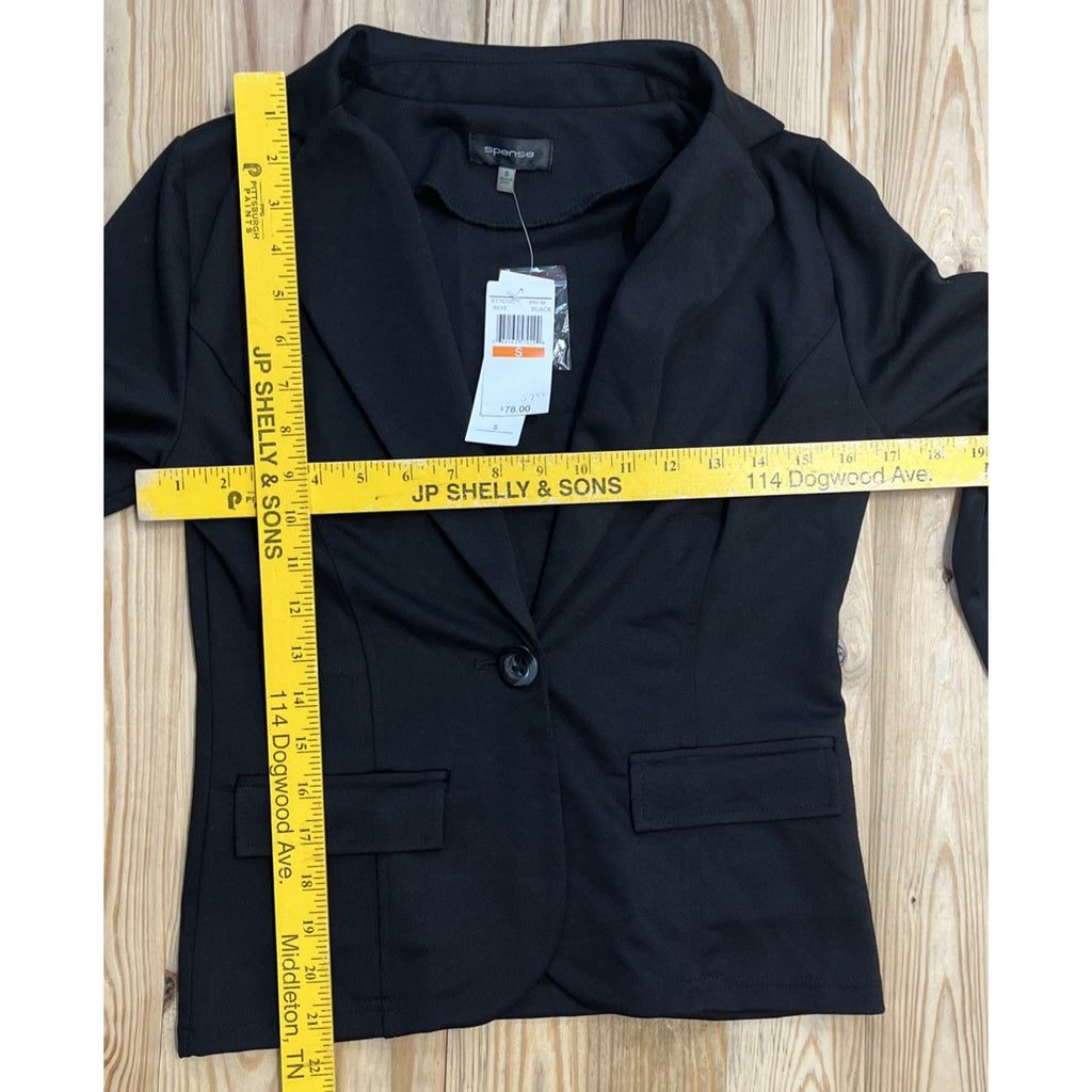 NWT Spense Womens Size S Black Fabric 3/4 Length Sleeves Jacket Blazer Style