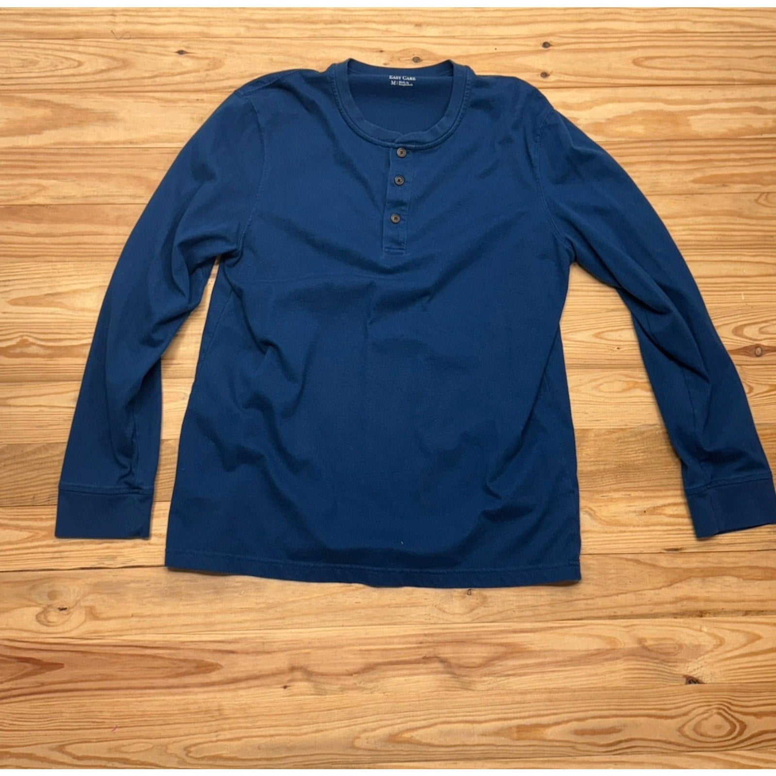 CROFT & BARROW MENS EASY CARE TEAL BLUE LONG SLEEVE COTTON BLEND HENLEY SIZE M