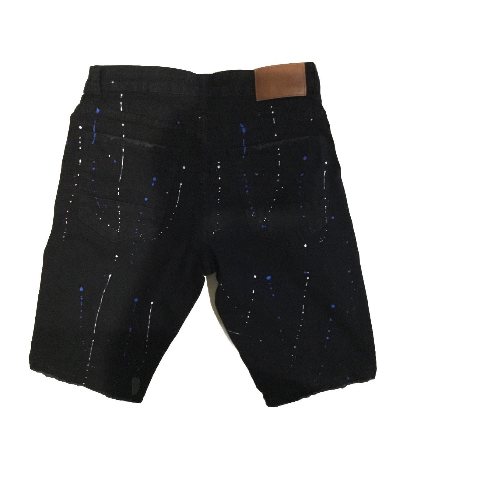 Waimea Paint Splatter Ripped Black Denim Shorts Skinny Fit Frayed Men's 30