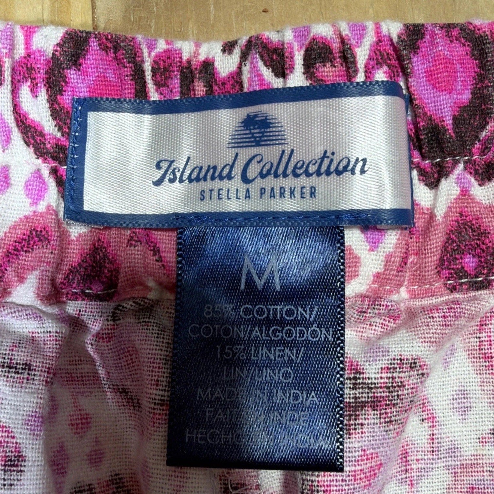 Island Collection Stella Parker Womens M Pink White Linen Wrap Wide Leg Pants