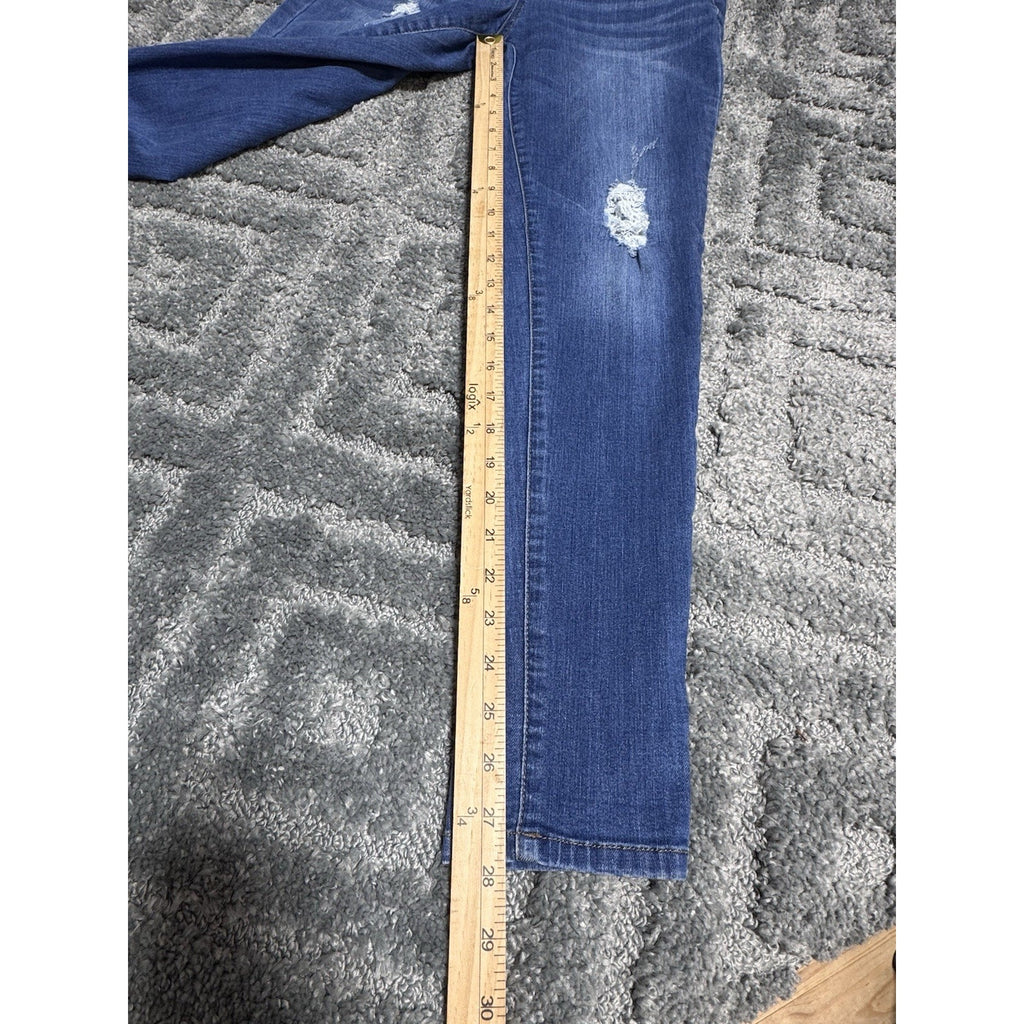 Wax Jeans Women's Factory Distressed Y2K Stretch Skinny Med Wash Overalls Size M