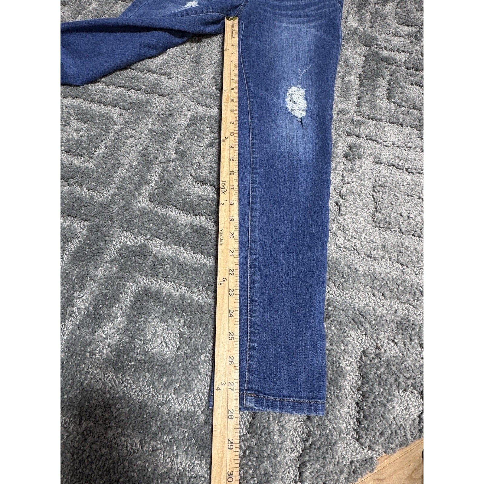 Wax Jeans Women's Factory Distressed Y2K Stretch Skinny Med Wash Overalls Size M