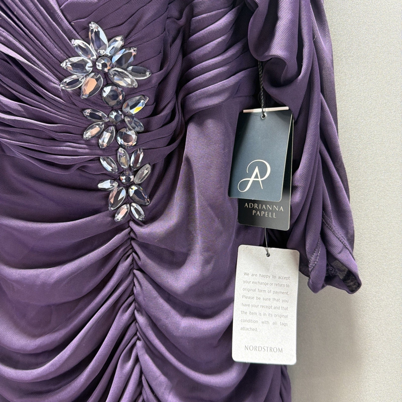 New Adrianna Papell Purple Ruched Lined Maxi Dress Plus Size 20W Evening Wear