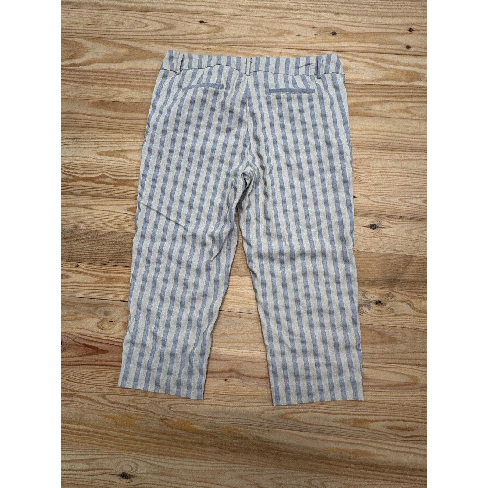 Sharagano Pull On Linen Blend Pants Blue Gray Stripe Size 10