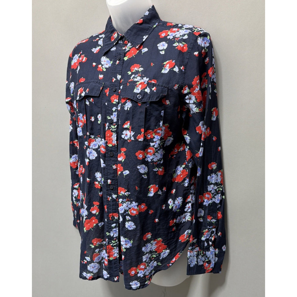 Lauren Ralph Lauren Sz M Blouse Button Down Shirt Long Sleeve Silk Blend Floral
