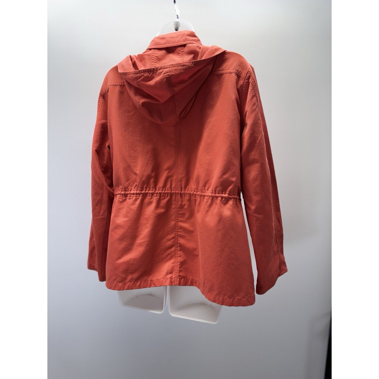 Liz & Co Orange Cinch Waist Hooded Lightweight Jacket Size Petite L