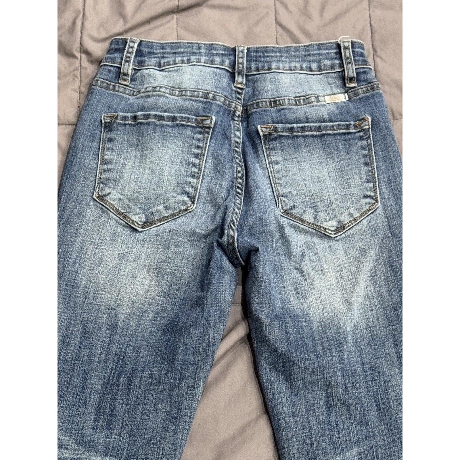 Kancan Skinny Jeans Women's 3/25 Cotton Blend Distressed Holes Stretch Denim Blue