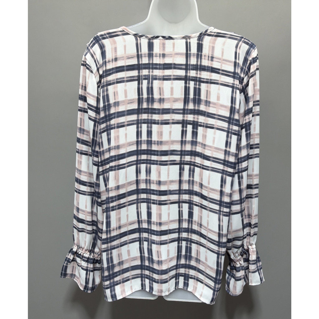 LOFT Women’s Sz M Multicolor Polyester Ruffle Flare Long Sleeve V-neck Blouse