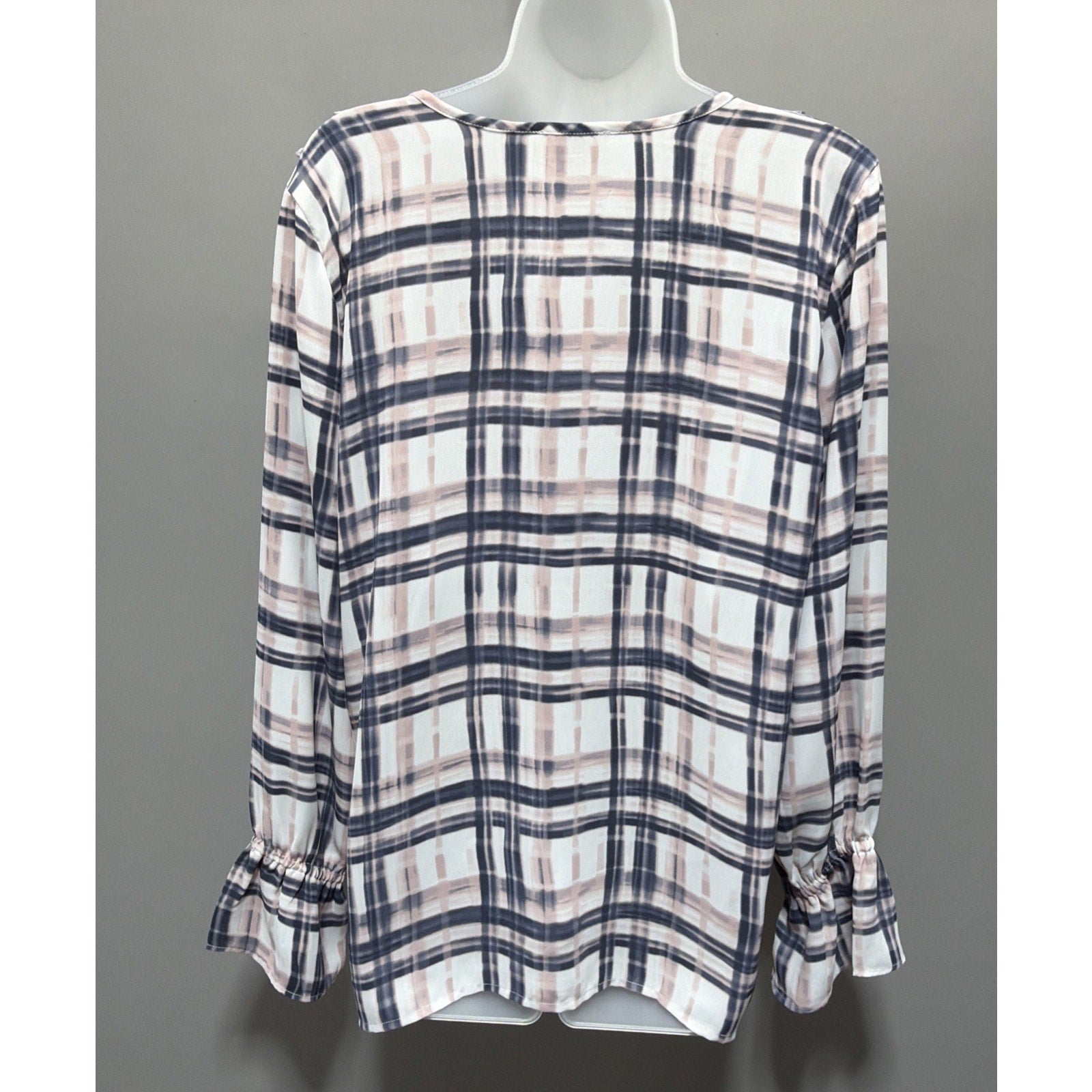 LOFT Women’s Sz M Multicolor Polyester Ruffle Flare Long Sleeve V-neck Blouse