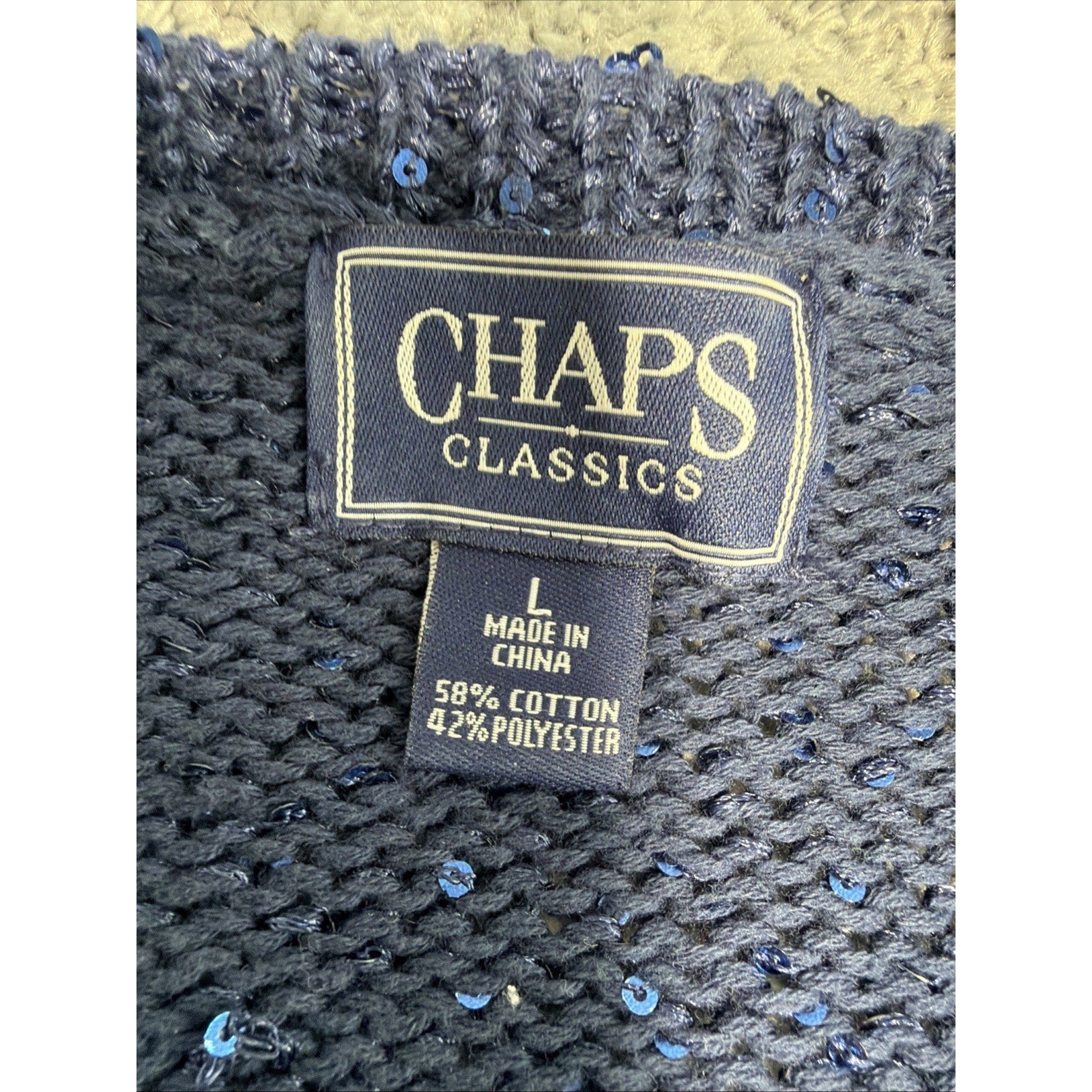 Chaps Classic by Ralph Lauren Sweater Womens Large Blue Sequins Preppy Old Money
