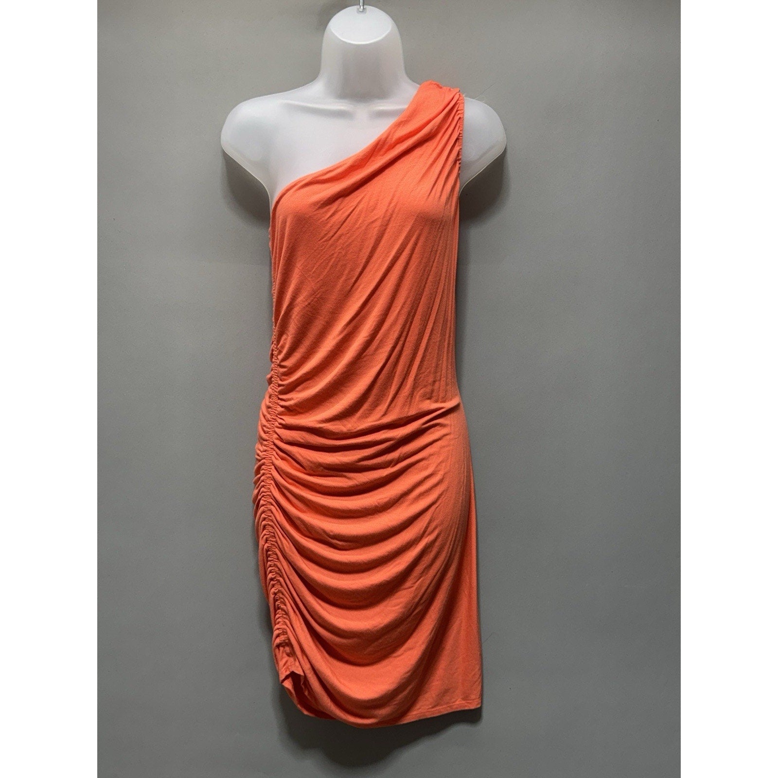 A New Day One Shoulder Ruched Bodycon Dress Orange Coral Size Small NWT