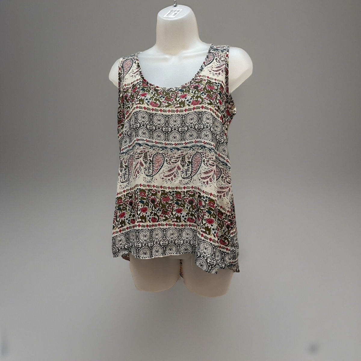 Women's Dots Cream Pink Floral Sleeveless Peplum Weekend Chic Top Size Small