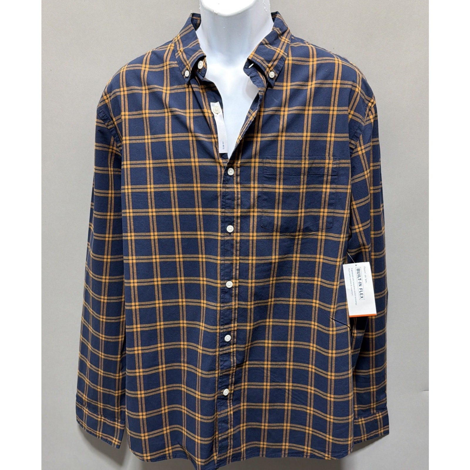 Old Navy Blue Tartan Plaid Men’s Long Sleeve Size XL Slim Fit NWT