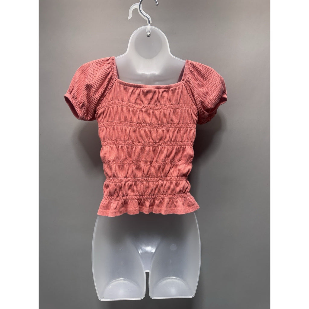 Old Navy Pink Smocked Youth X-Large (14-16) Square Neck Puff Sleeve Blouse