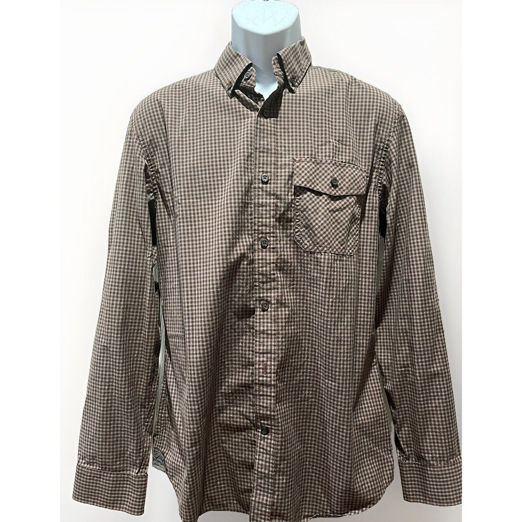 Banana Republic 90s Button Down Flannel Shirt Brown Blue Check Plaid Medium