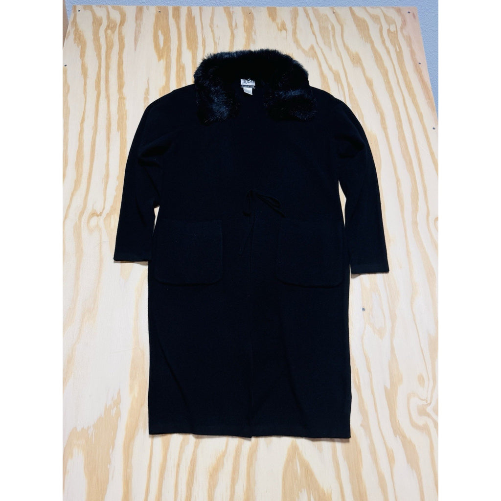 Randolph Duke Fur Removable Collar Open Black Angora Rabbit Merino Wool Small