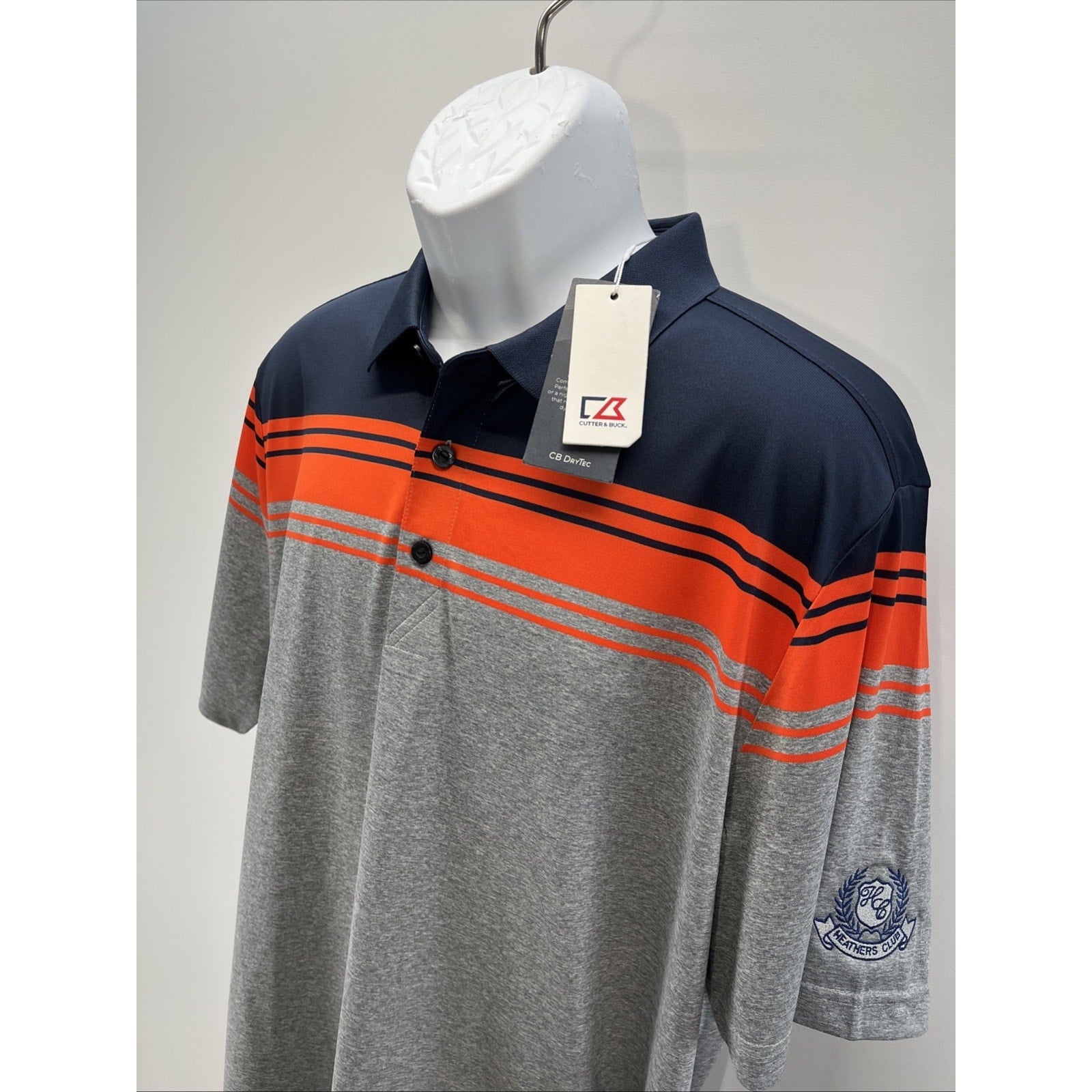 Cutter & Buck CB DryTec Valiant Stripe Polo Shirt Men's L Short Sleeve Golf