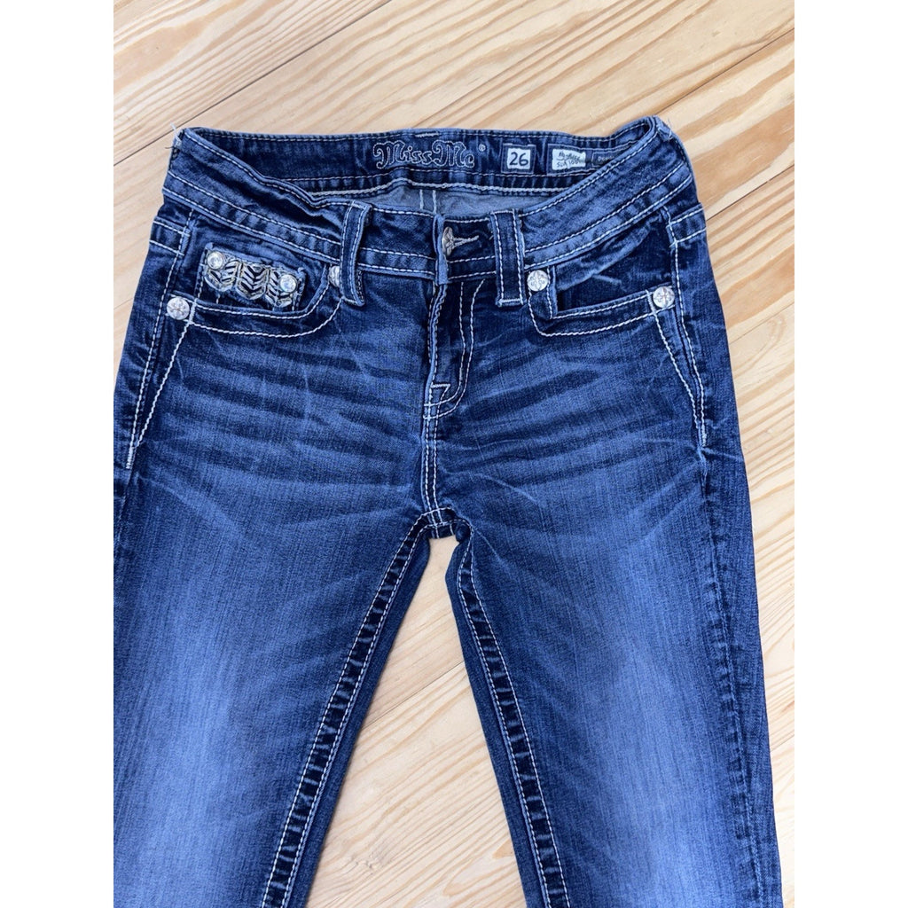 MISS ME MID RISE BOOT CUT EMBROIDERED BLUE DENIM JEAN Zig Zag Women’s Size 26