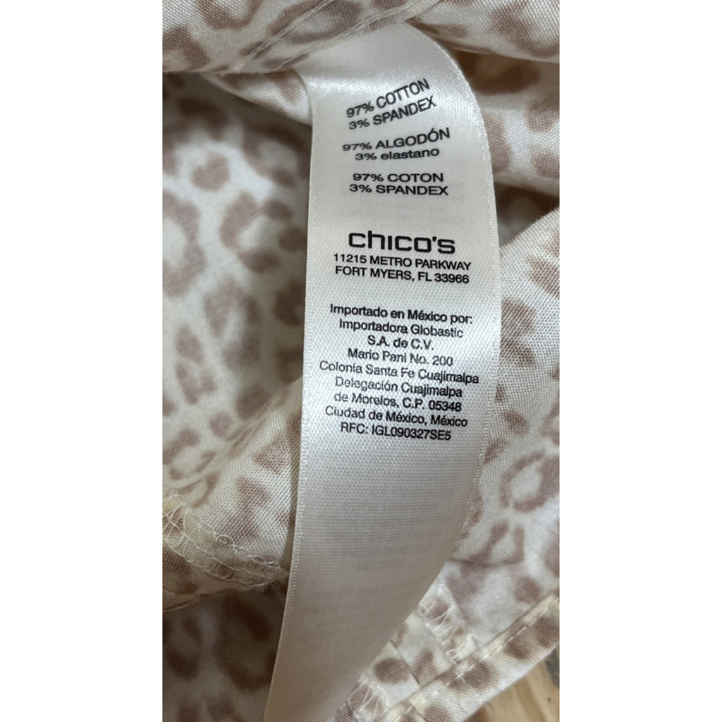 CHICOS Shirt Women's Size 3P Button Up Blouse Top Cheetah Print No Iron