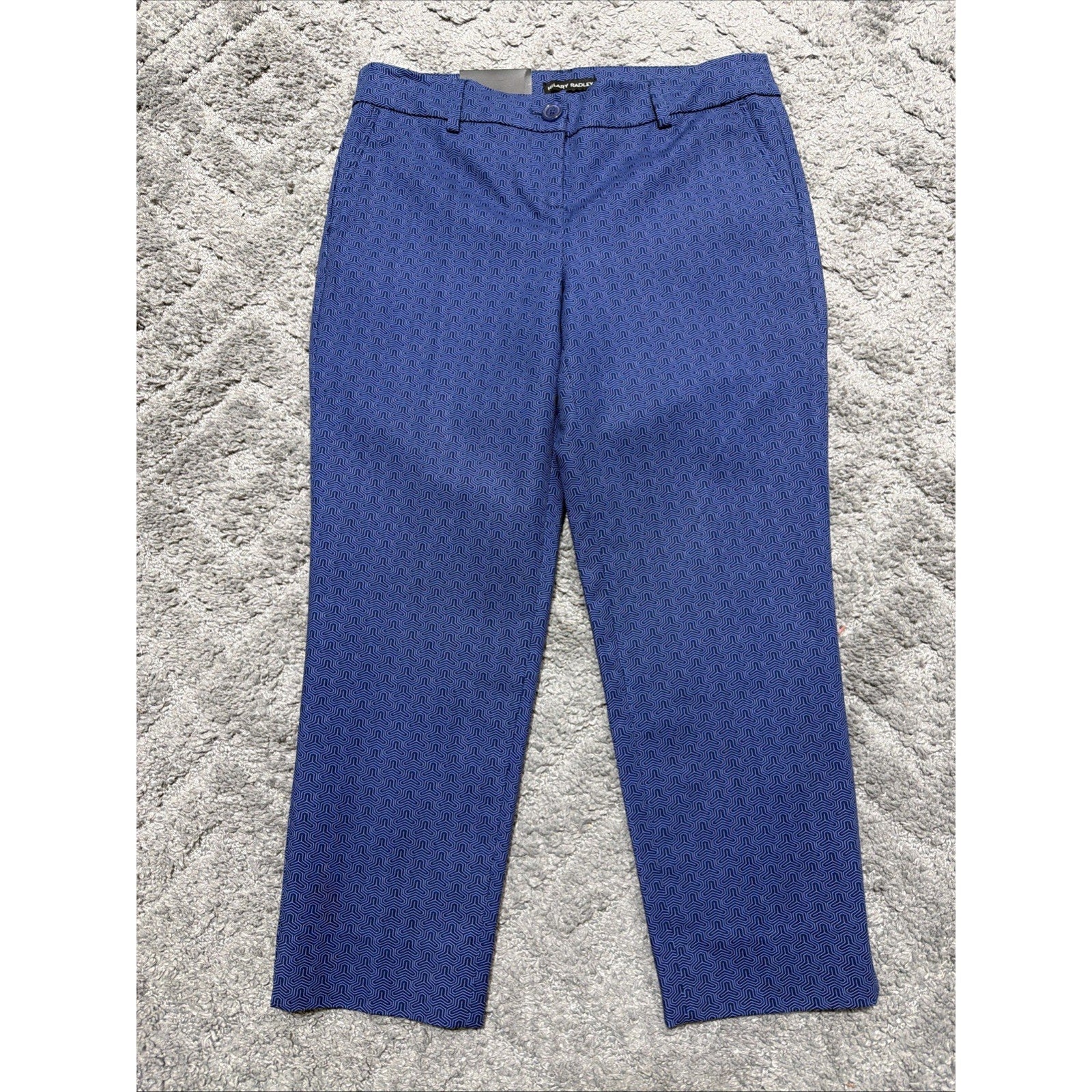 Hilary Radley New Women’s 4 Blue Geometric Print Slim Leg Cropped Pants Stretch